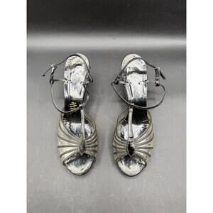 Vintage 1940s Black Leather Open-Toe “Little Heels” - size 9
